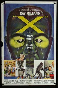 s839 X THE MAN WITH THE X-RAY EYES one-sheet movie poster '63 Roger Corman