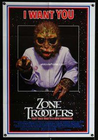 s848 ZONE TROOPERS one-sheet movie poster '85 Uncle Sam-like alien!