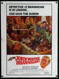 t017 BRANNIGAN Thirty by Forty movie poster '75 fighting John Wayne in England!