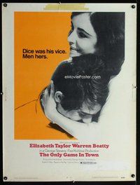 t075 ONLY GAME IN TOWN Thirty by Forty movie poster '69 Elizabeth Taylor, Beatty