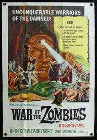 t119 WAR OF THE ZOMBIES Thirty by Forty movie poster '65 John Barrymore