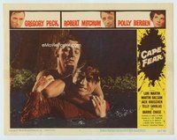 w312 CAPE FEAR movie lobby card #7 '62 Mitchum & Peck in swamp c/u!