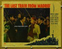 w409 LAST TRAIN FROM MADRID movie lobby card '37 Lew Ayres doffs hat!