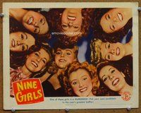 w485 NINE GIRLS movie lobby card '44 really fun wacky image of girls!