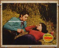 w508 OUTLAW movie lobby card '41 Jane Russell lays in the hay!