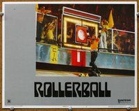 w549 ROLLERBALL movie lobby card #7 '75 James Caan victorious!