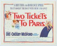w196 TWO TICKETS TO PARIS movie title lobby card '62 France rock & roll!