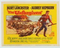 w197 UNFORGIVEN movie title lobby card '60 Burt Lancaster, Hepburn