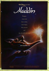 y016 ALADDIN one-sheet movie poster '92 classic Walt Disney cartoon!