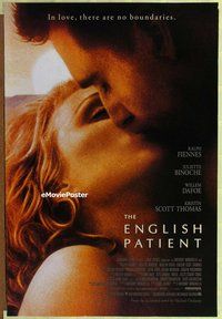 y123 ENGLISH PATIENT DS one-sheet movie poster '96 Fiennes, kissing style