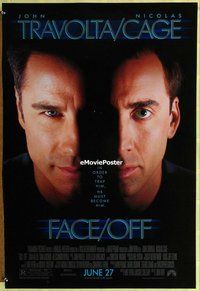 y125 FACE/OFF DS advance one-sheet movie poster '97 Travolta, Nicholas Cage