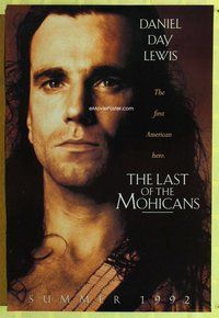 y196 LAST OF THE MOHICANS teaser one-sheet movie poster '92Daniel Day Lewis