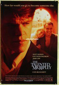 y280 TALENTED MR RIPLEY DS advance one-sheet movie poster '99 Damon, Paltrow