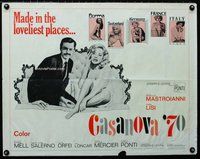 z665 CASANOVA '70 half-sheet movie poster '65 Mastroianni, Virna Lisi