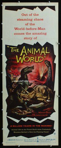 z028 ANIMAL WORLD insert movie poster '56 great image of dinosaurs!