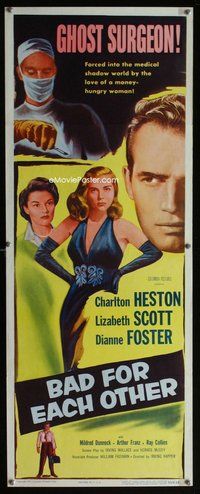z039 BAD FOR EACH OTHER insert movie poster '53 Charlton Heston, Scott