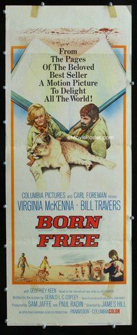 z058 BORN FREE insert movie poster '66 McKenna & Travers with lion!