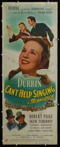 z071 CAN'T HELP SINGING insert movie poster '44 Deanna Durbin