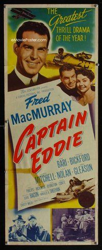 z072 CAPTAIN EDDIE insert movie poster '45 MacMurray as Rickenbaker!