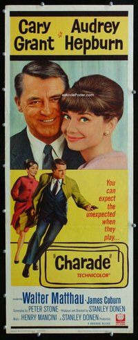z080 CHARADE insert movie poster '63 Cary Grant, Audrey Hepburn