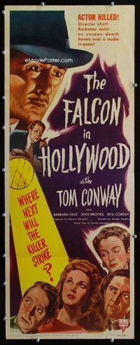 z121 FALCON IN HOLLYWOOD insert movie poster '44 Tom Conway, Hale