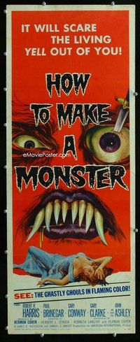 z186 HOW TO MAKE A MONSTER insert movie poster '58 ghastly ghouls!
