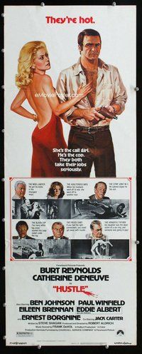 z190 HUSTLE insert movie poster '75 Burt Reynolds, Catherine Deneuve