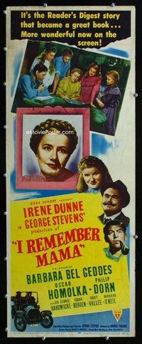 z191 I REMEMBER MAMA insert movie poster '48 Irene Dunne, Bel-Geddes