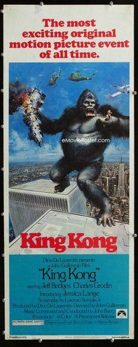 z213 KING KONG insert movie poster '76 John Berkey art of BIG Ape!