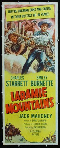 z216 LARAMIE MOUNTAINS insert movie poster '52 Starrett in Wyoming!