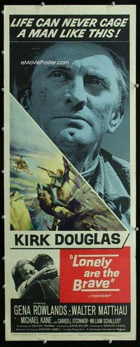 z227 LONELY ARE THE BRAVE insert movie poster '62 Kirk Douglas