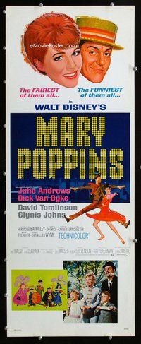 z243 MARY POPPINS insert movie poster R80 Julie Andrews, Walt Disney