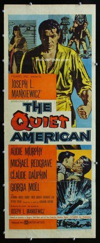 z301 QUIET AMERICAN insert movie poster '58 Audie Murphy, Redgrave