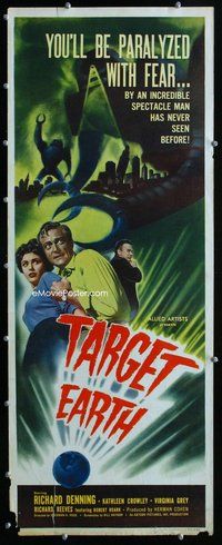 z367 TARGET EARTH insert movie poster '54 you'll be paralyzed by fear!
