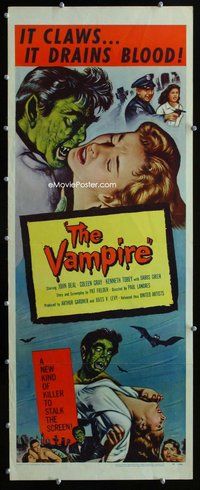 z403 VAMPIRE insert movie poster '57 it claws, it drains blood!