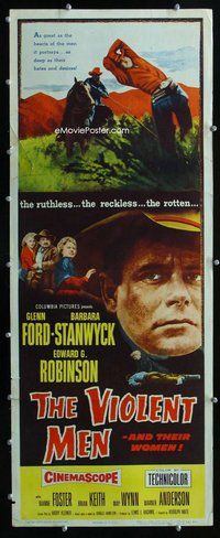 z404 VIOLENT MEN insert movie poster '54 Glenn Ford, Barbara Stanwyck