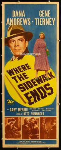 z415 WHERE THE SIDEWALK ENDS insert movie poster '50 Andrews, Tierney