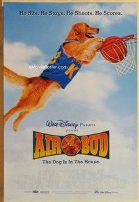 a007 AIR BUD DS one-sheet movie poster '97 basketball playing dog slam dunk!
