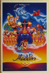 a009 ALADDIN DS one-sheet movie poster '92 Walt Disney, entire cast style!