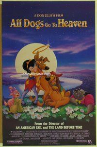 a011 ALL DOGS GO TO HEAVEN DS one-sheet movie poster '89 Don Bluth, Deluise