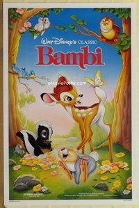 a029 BAMBI one-sheet movie poster R88 Walt Disney cartoon deer classic!