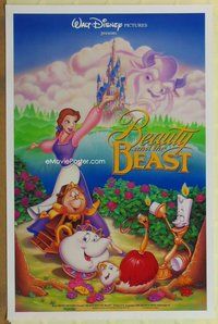 a032 BEAUTY & THE BEAST DS one-sheet movie poster '91 Disney, cast style!