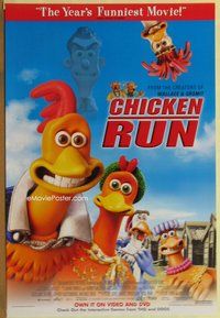 a042 CHICKEN RUN video one-sheet movie poster '00 Nick Park claymation!