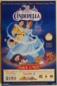 a044 CINDERELLA video one-sheet movie poster R95 Disney classic cartoon!