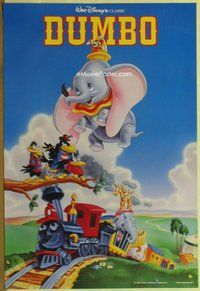 a055 DUMBO DS one-sheet movie poster R90s Walt Disney circus classic!