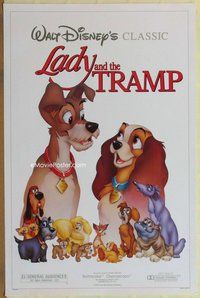 a099 LADY & THE TRAMP one-sheet movie poster R86 Walt Disney classic!