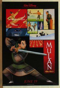 a117 MULAN DS teaser one-sheet movie poster '98 Walt Disney, sword style!