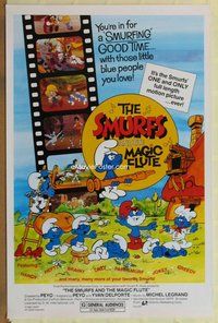 a153 SMURFS & THE MAGIC FLUTE one-sheet movie poster '83 feature cartoon!