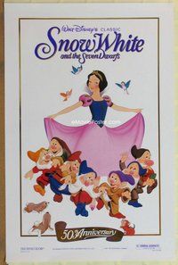 a156 SNOW WHITE & THE SEVEN DWARFS foil one-sheet movie poster R87 Disney