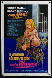 b037 1000 CONVICTS & A WOMAN one-sheet movie poster '71 sexy nympho!